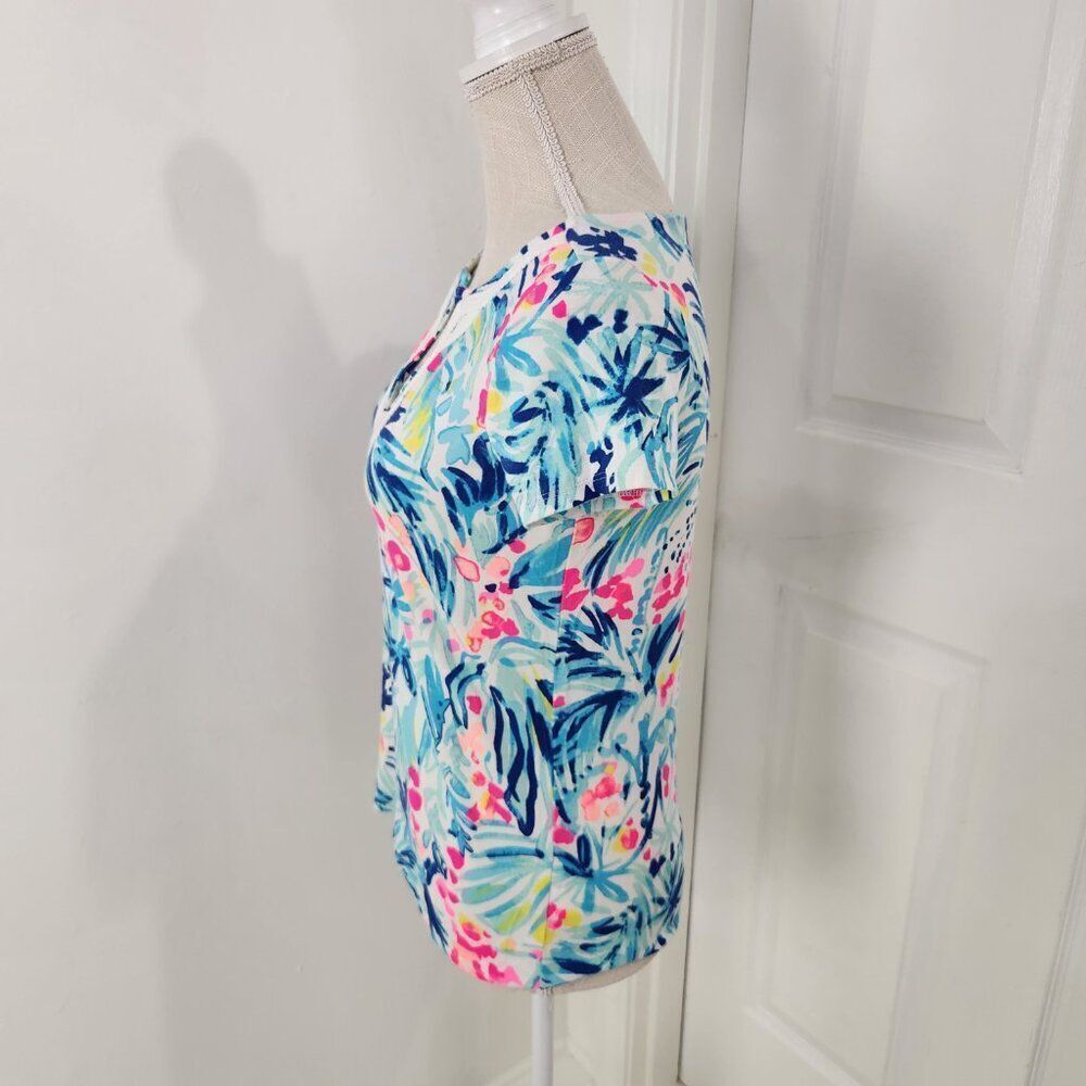 Lilly Pulitzer Top Womens XS Brewster Serene Blue Tippy Tropical Resort Cruise - Picture 4 of 12
